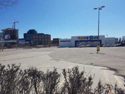 Toys R Us parking lot across the street South from Saskatoon midtown mall